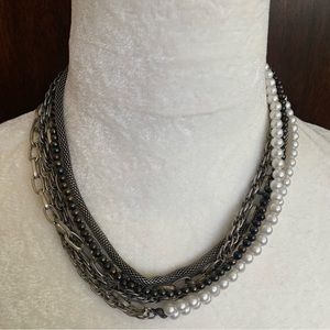 Chain Bead Pearl Necklace 17"